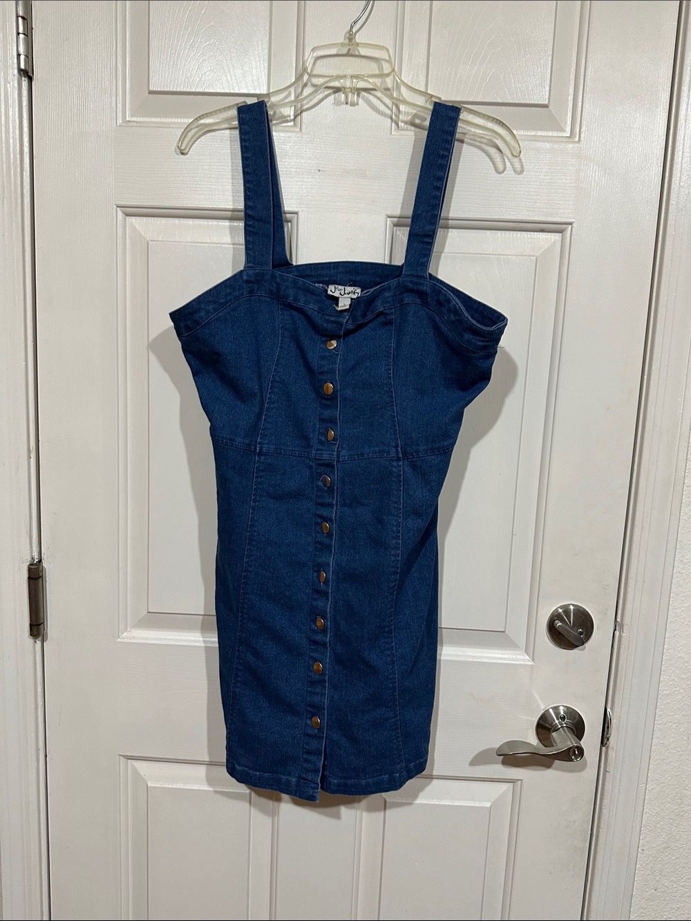 J for Justify Dark Blue Denim Button-Front Mini Dress